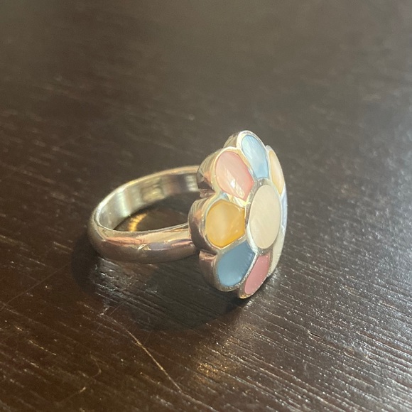 Large Statement Pastel Flower Floral Ring 925 Sterling Silver